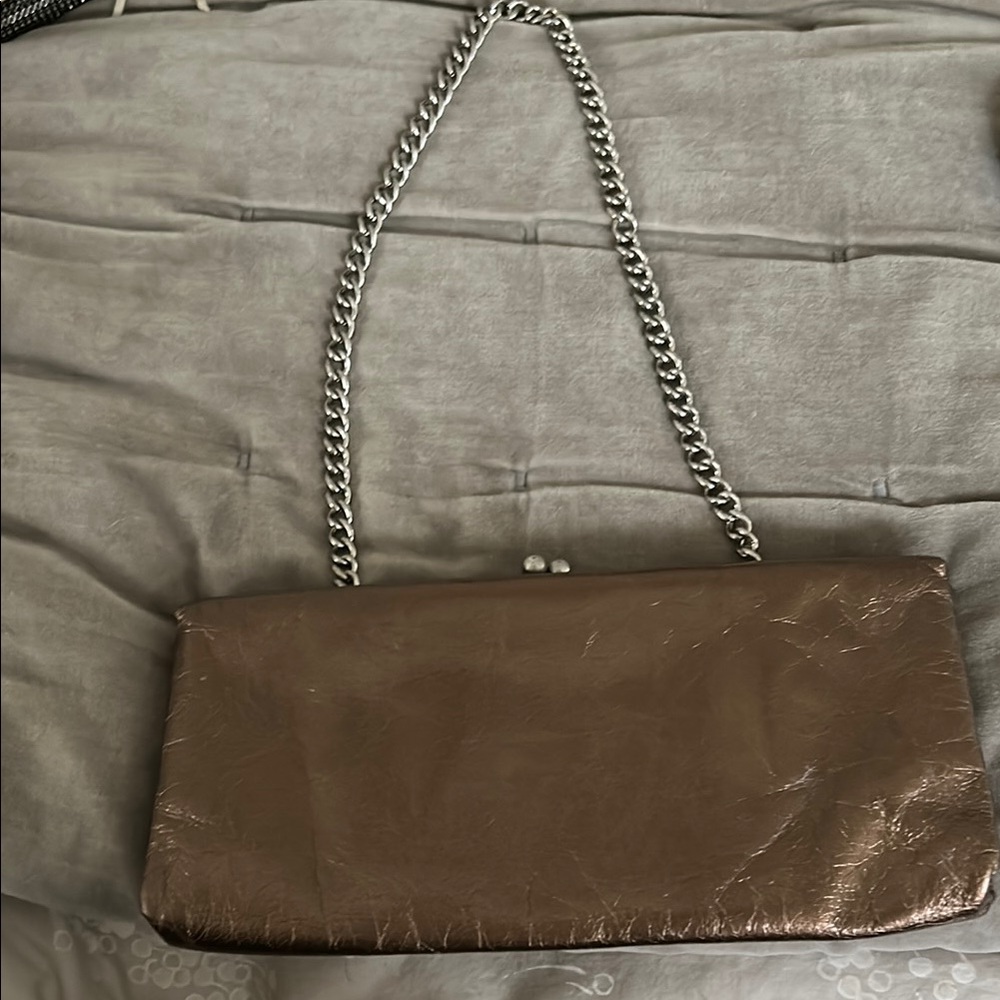 HOBO Bronze Leather Clutch with Chain Strap